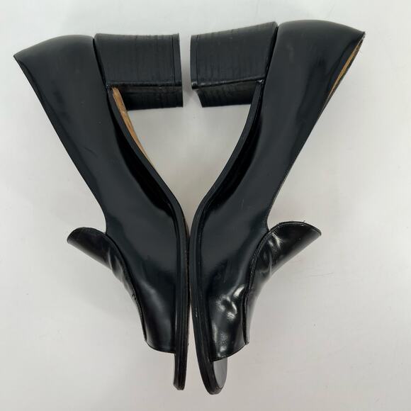 Vtg 90s Classiques Entier Peep Toe Pump Womens 9 N Black Leather Block Heel Shoe - Picture 5 of 10